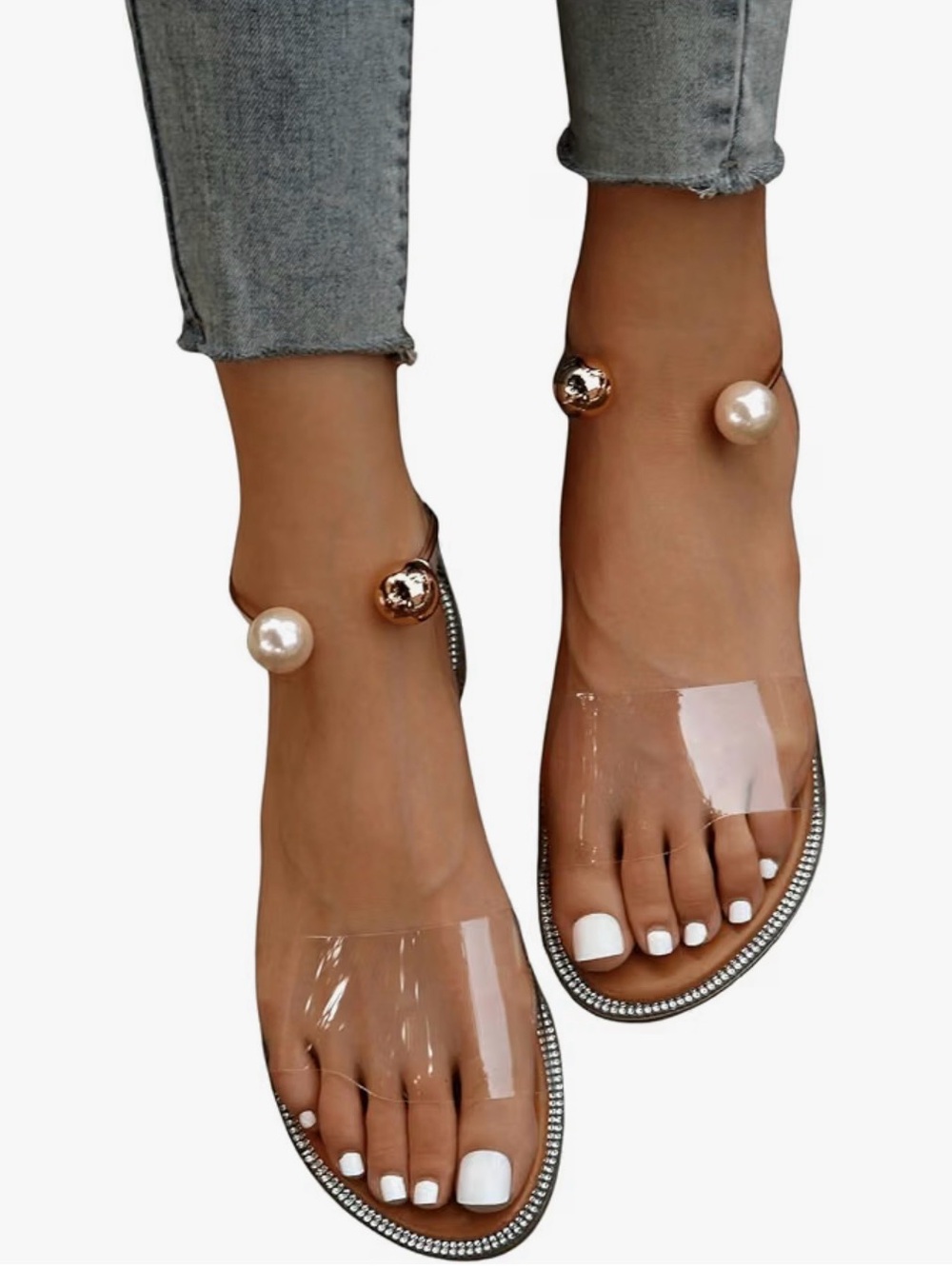 Clear Sandals with Pearl & Gold Accents 8